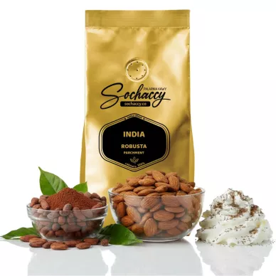 India Robusta Parchment – paczka kawy ziarnistej z nutami: migdały, kakao, bita śmietana | kawa do ekspresu